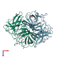 PDB entry 5kon coloured by chain, top view.