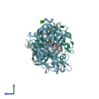 PDB entry 5kot coloured by chain, side view.