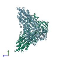 PDB entry 5kpi coloured by chain, side view.