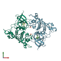 PDB entry 5kpk coloured by chain, front view.