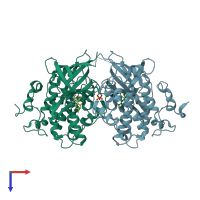 PDB entry 5kpm coloured by chain, top view.