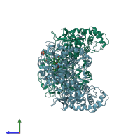 PDB entry 5kq6 coloured by chain, side view.