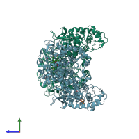 PDB entry 5kqk coloured by chain, side view.