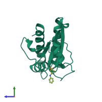 PDB entry 5kql coloured by chain, side view.