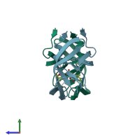 PDB entry 5kr1 coloured by chain, side view.