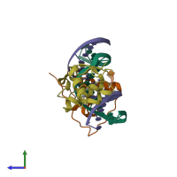 PDB entry 5krb coloured by chain, side view.