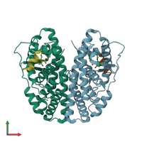 PDB entry 5krc coloured by chain, front view.