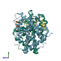 PDB entry 5krk coloured by chain, side view.