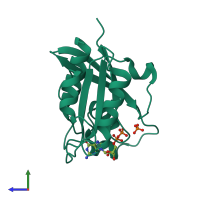 PDB entry 5kso coloured by chain, side view.