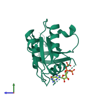 PDB entry 5ksy coloured by chain, side view.