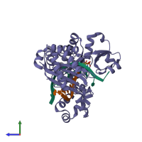 PDB entry 5kt5 coloured by chain, side view.