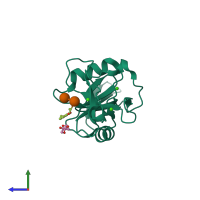 PDB 5kti coloured by chain and viewed from the side.