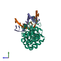 PDB entry 5kub coloured by chain, side view.