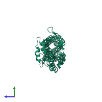 PDB entry 5kud coloured by chain, side view.