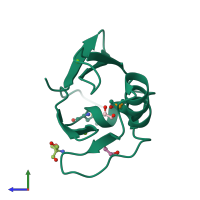 PDB entry 5kue coloured by chain, side view.