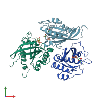 PDB entry 5kut coloured by chain, front view.