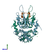PDB entry 5kvy coloured by chain, side view.