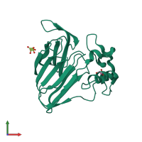 PDB entry 5kw0 coloured by chain, front view.