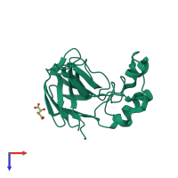 Monomeric assembly 1 of PDB entry 5kw5 coloured by chemically distinct molecules, top view.