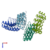 PDB entry 5kwd coloured by chain, top view.