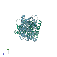 PDB entry 5kwj coloured by chain, side view.