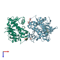 PDB entry 5kx7 coloured by chain, top view.