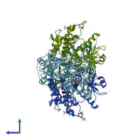 PDB entry 5kx8 coloured by chain, side view.