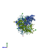 PDB entry 5kxq coloured by chain, side view.