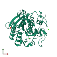 PDB entry 5kxu coloured by chain, front view.