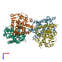 PDB entry 5kya coloured by chain, top view.