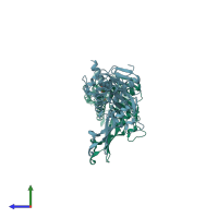 PDB entry 5kyb coloured by chain, side view.