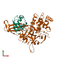 PDB entry 5kyd coloured by chain, front view.