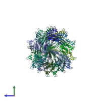 PDB entry 5kyh coloured by chain, side view.