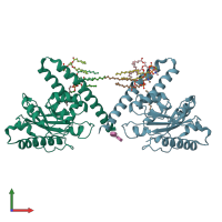 PDB entry 5kym coloured by chain, front view.