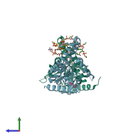 PDB entry 5kym coloured by chain, side view.
