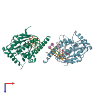 PDB entry 5kym coloured by chain, top view.