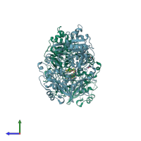 PDB entry 5kyt coloured by chain, side view.