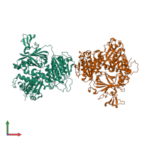 PDB entry 5kyw coloured by chain, front view.