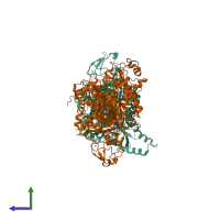 PDB entry 5kyx coloured by chain, side view.