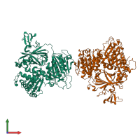 PDB entry 5kyy coloured by chain, front view.