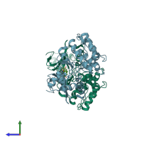 PDB entry 5kz8 coloured by chain, side view.