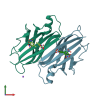 PDB entry 5l4f coloured by chain, front view.