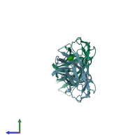 PDB 5l4t coloured by chain and viewed from the side.