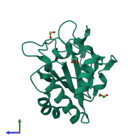 PDB entry 5l71 coloured by chain, side view.
