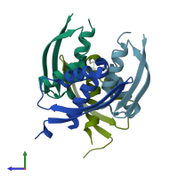 PDB entry 5l7a coloured by chain, side view.