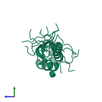 PDB entry 5l7b coloured by chain, ensemble of 20 models, side view.