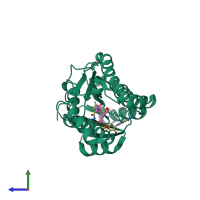 PDB entry 5l7t coloured by chain, side view.