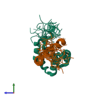 PDB entry 5l85 coloured by chain, ensemble of 20 models, side view.