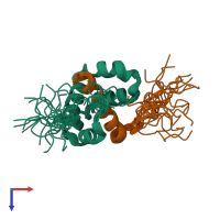 PDB entry 5l85 coloured by chain, ensemble of 20 models, top view.