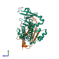 PDB entry 5l8j coloured by chain, side view.